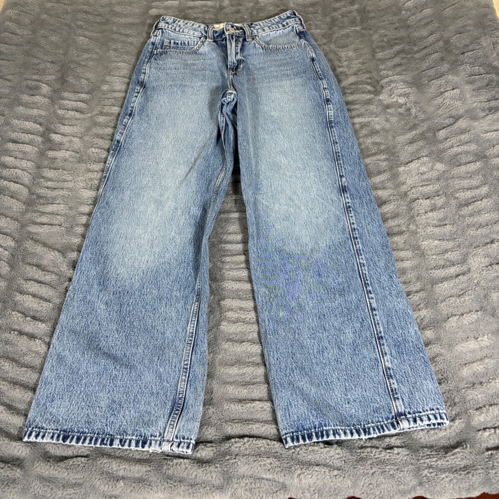 Hollister High Rise Baggy Jeans Womens 2R W26 Medium Wash Blue Wide Leg Denim